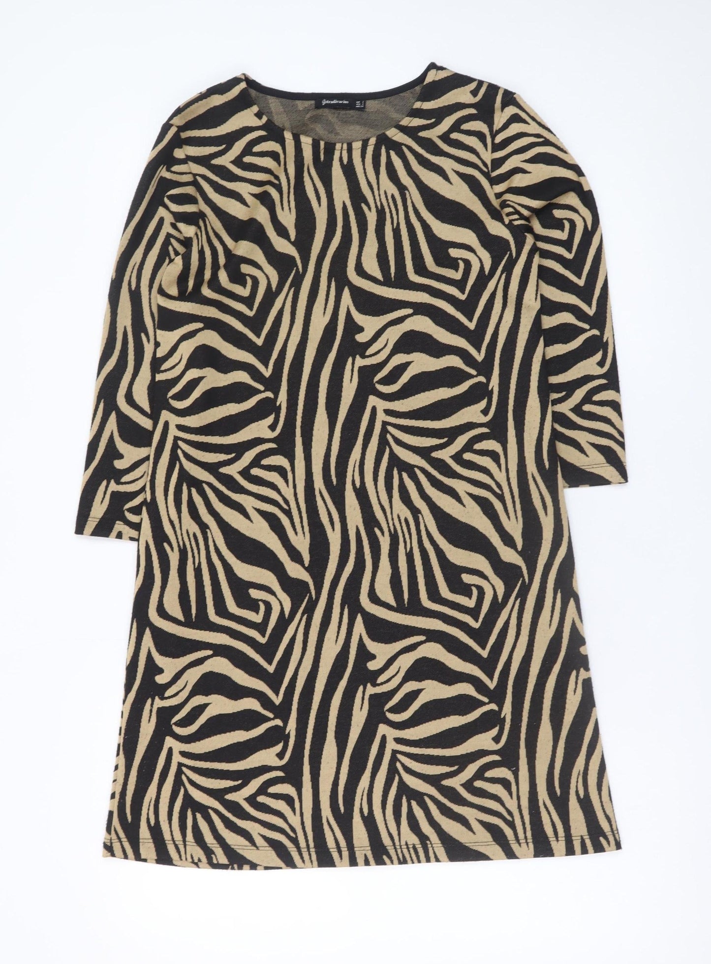 Stradivarius Women’s Beige Zebra Print Shift Knit Dress Size 8