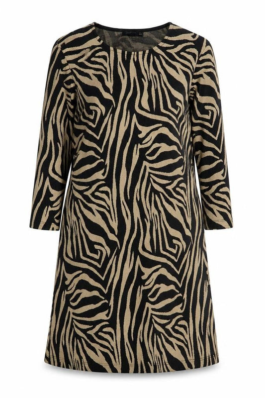 Stradivarius Women’s Beige Zebra Print Shift Knit Dress Size 8