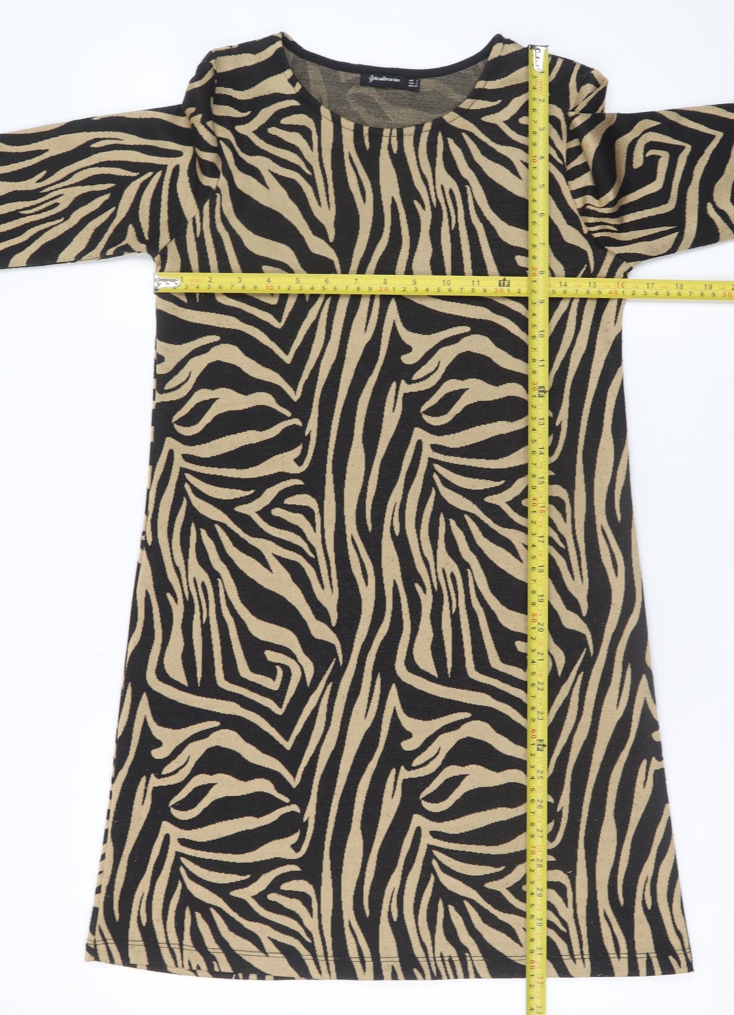 Stradivarius Women’s Beige Zebra Print Shift Knit Dress Size 8