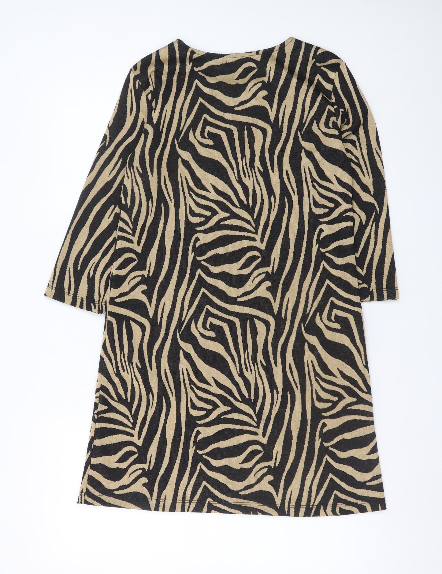 Stradivarius Women’s Beige Zebra Print Shift Knit Dress Size 8