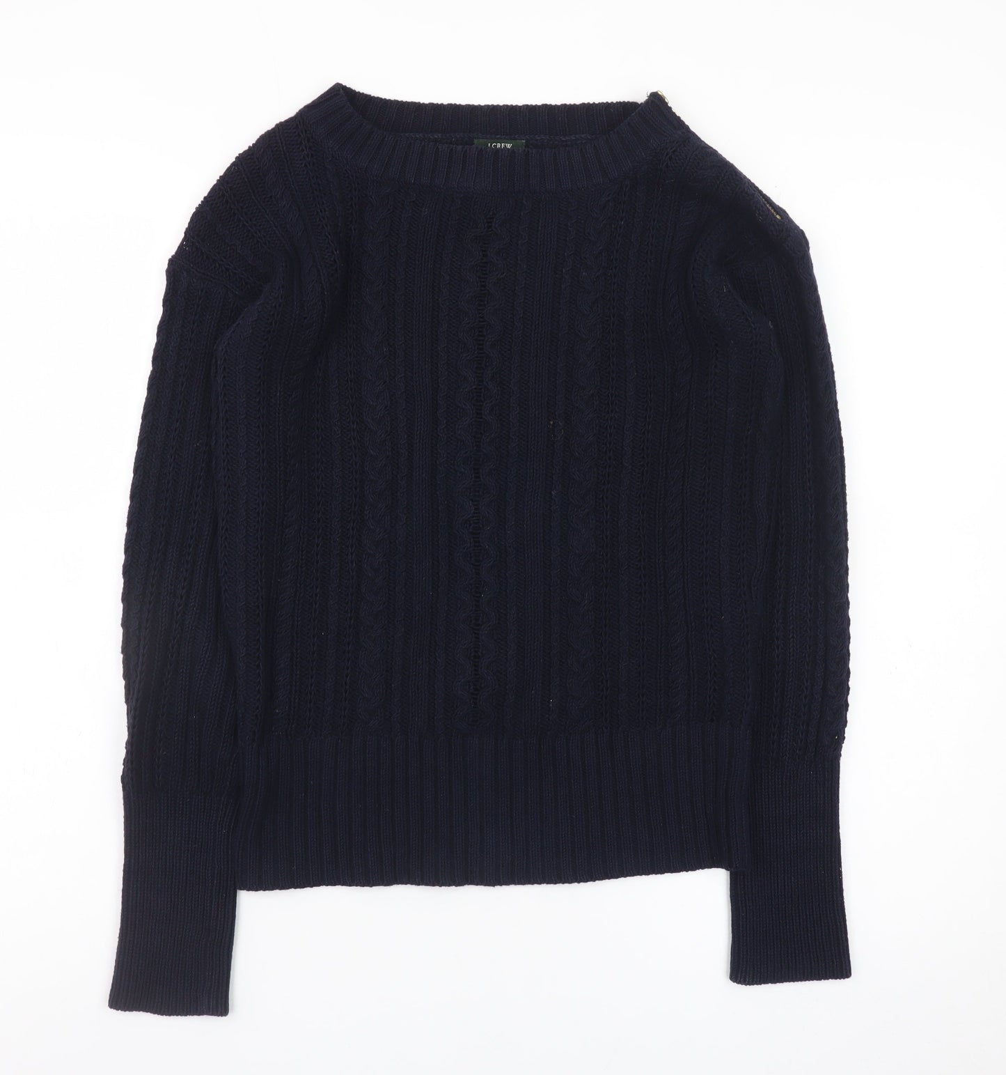 J.Crew Womens Navy Cotton Cable-Knit Jumper XS Crew Neck Long Sleeve