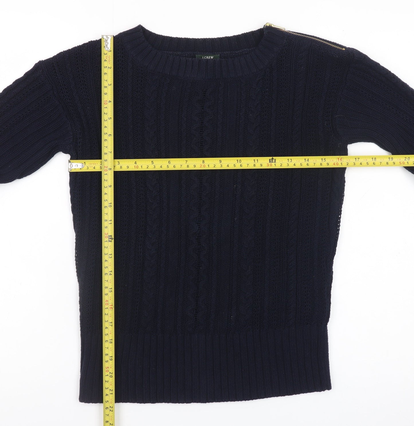 J.Crew Womens Navy Cotton Cable-Knit Jumper XS Crew Neck Long Sleeve