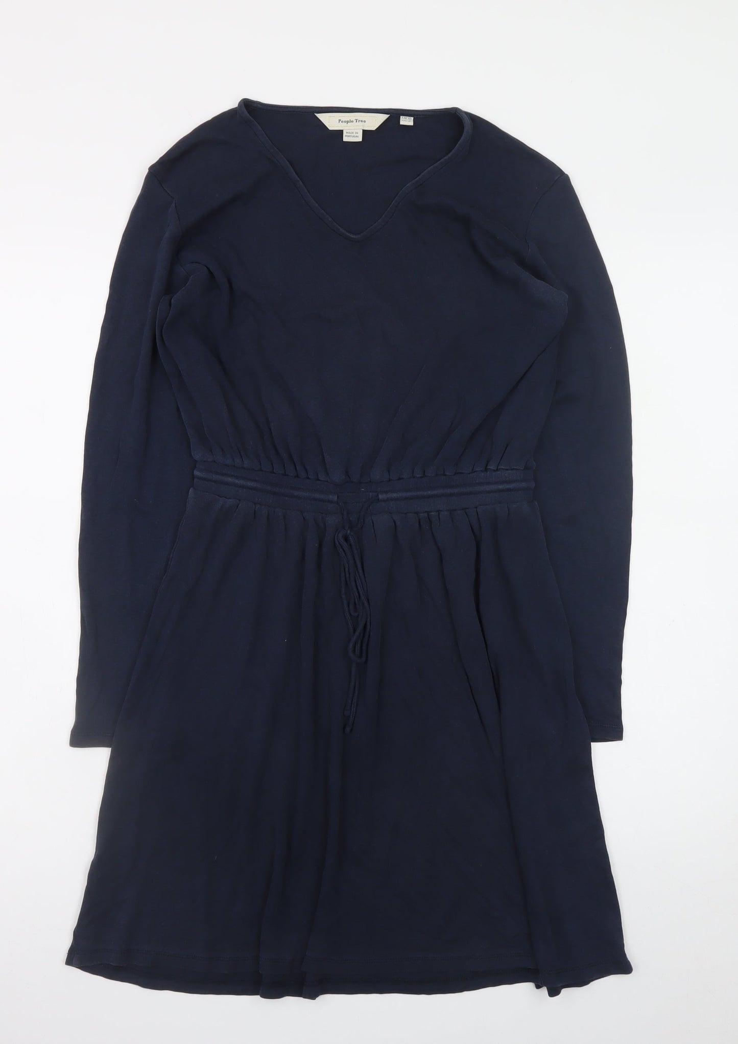 People Tree Women Blue Size 10 Fit & Flare Long Sleeve Cotton Dress