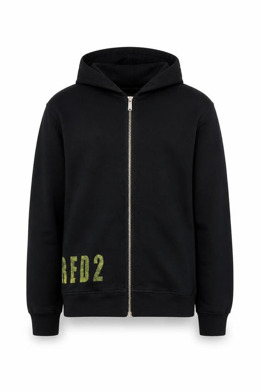 Front view of Dsquared2 boys’ black full zip hoodie 16 years cotton blend graphic print