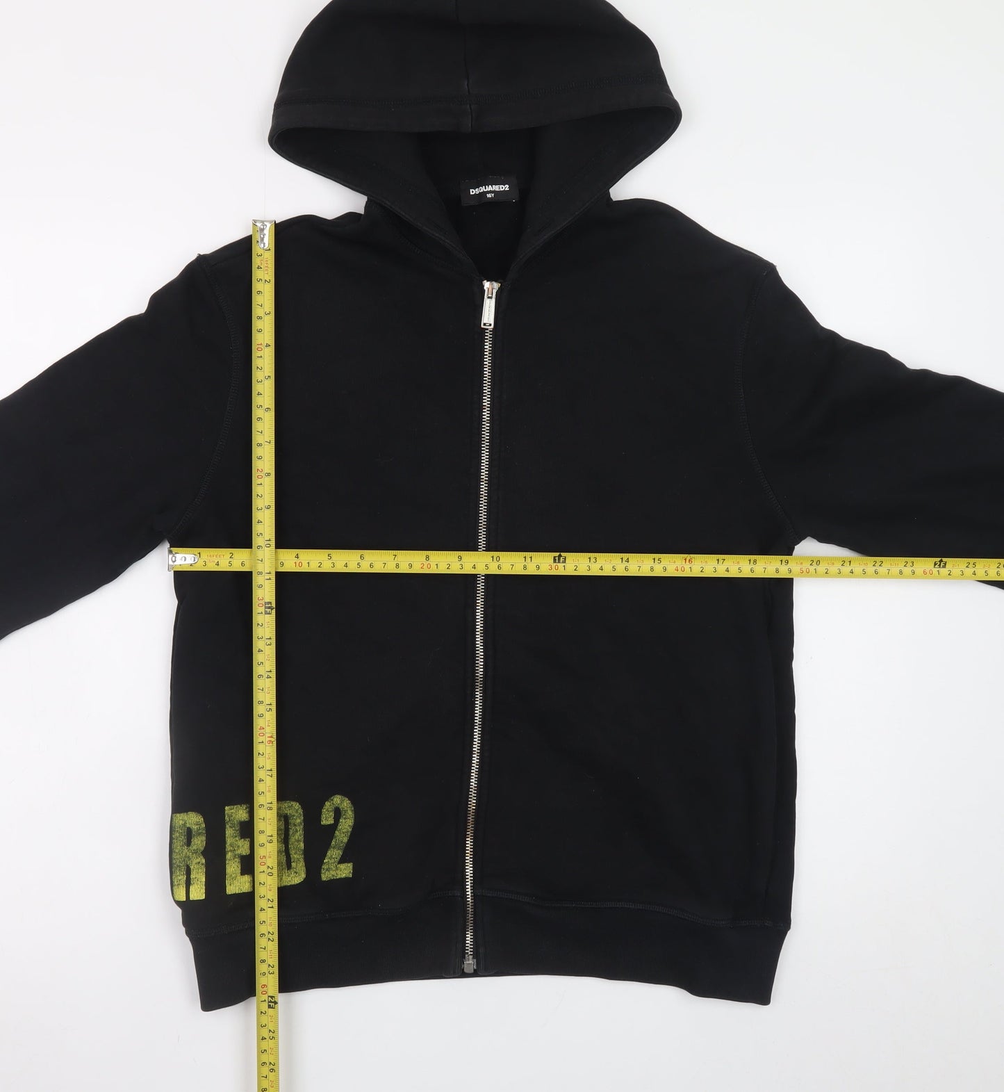 Dsquared2 Boys Black Full Zip Hoodie 16 Years Cotton Blend Graphic Print