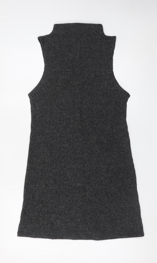 Double Zero Women Grey High Neck Sleeveless Knit Shift Dress M