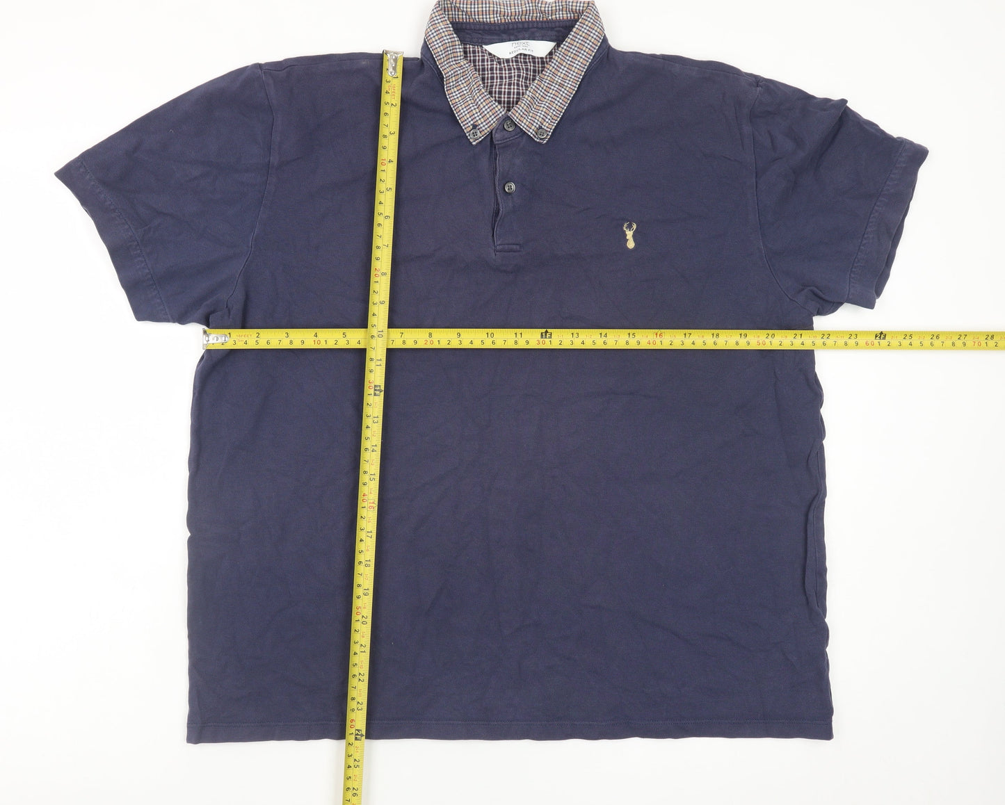 Next Men's Blue Check Collar Polo Shirt XL Cotton Casual
