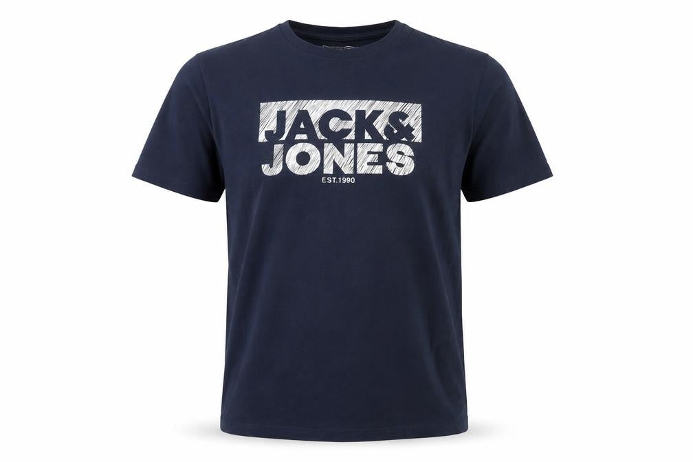 Jack & Jones Men Blue Regular Fit Logo Cotton T-Shirt L