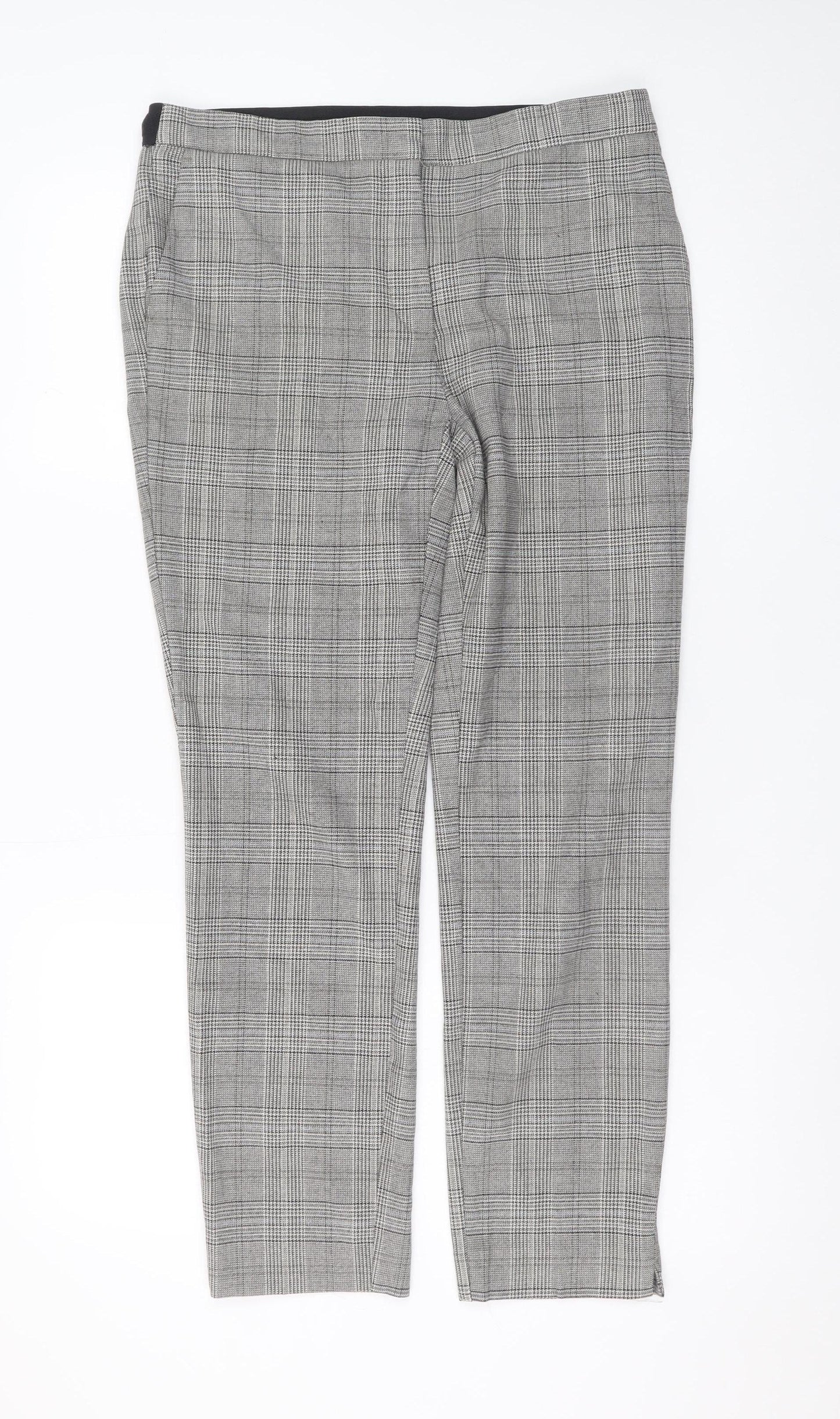 Zara Womens Grey Check Slim Trousers Size L Plaid Workwear