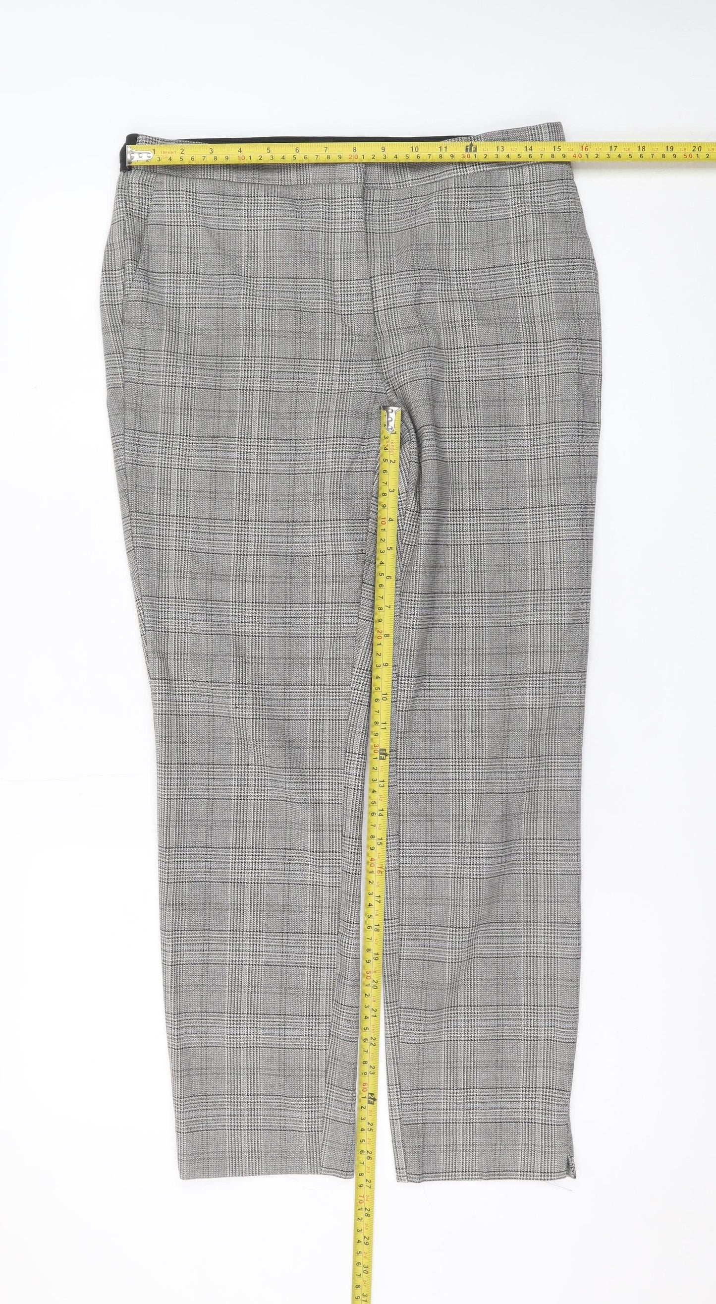 Zara Womens Grey Check Slim Trousers Size L Plaid Workwear