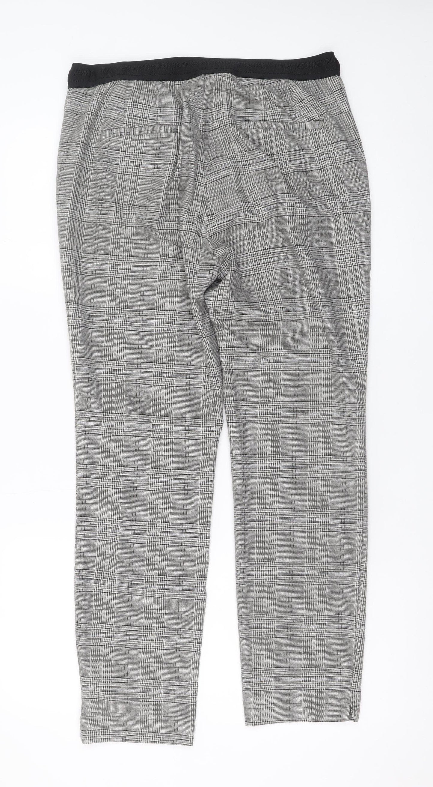 Zara Womens Grey Check Slim Trousers Size L Plaid Workwear