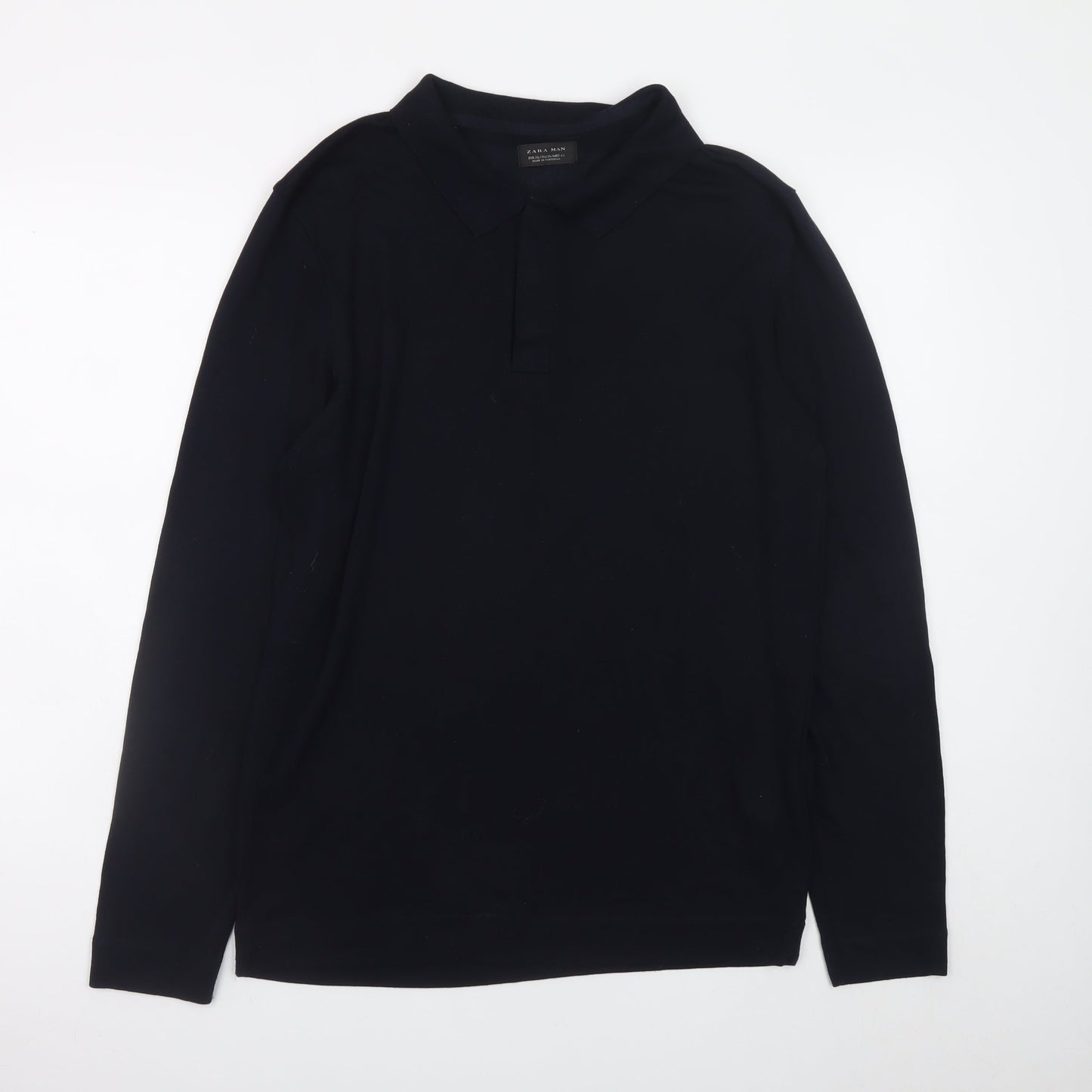 Zara Man Black Long Sleeve Polo Shirt Men’s XL Regular Fit