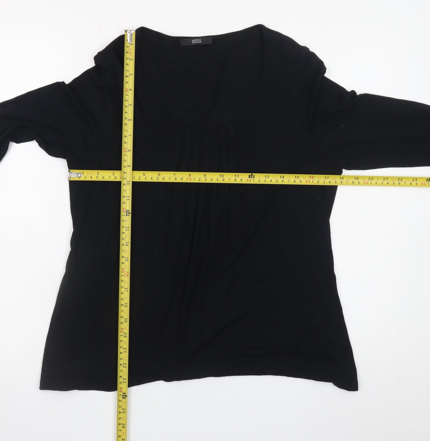 Marks and Spencer Women Black Size 14 Tunic Jersey 3/4 Sleeve Blouse