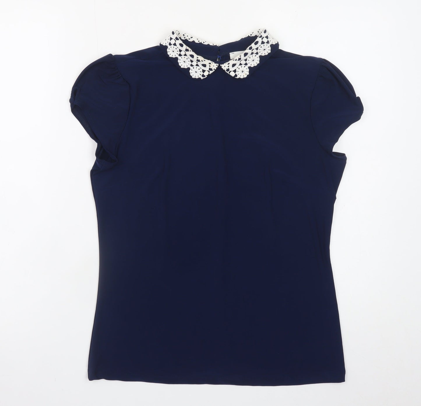 Savida Women’s Blue Collared Crochet Blouse Size 10
