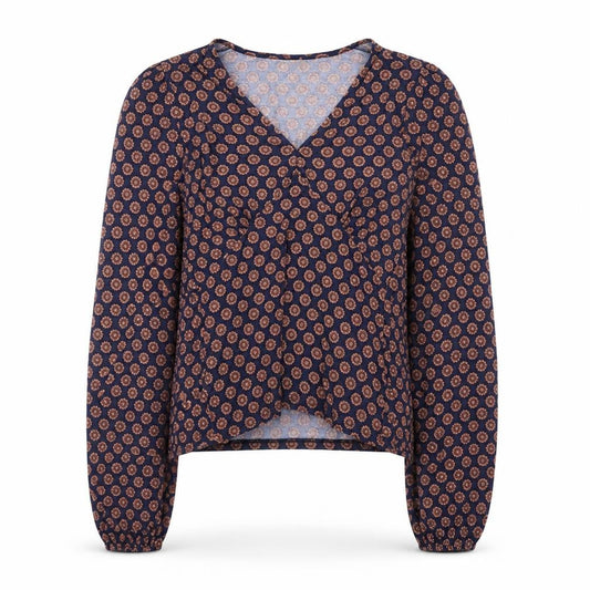 Boden Womens Blue Geometric Wrap Blouse UK 12 Long Sleeve Viscose Top