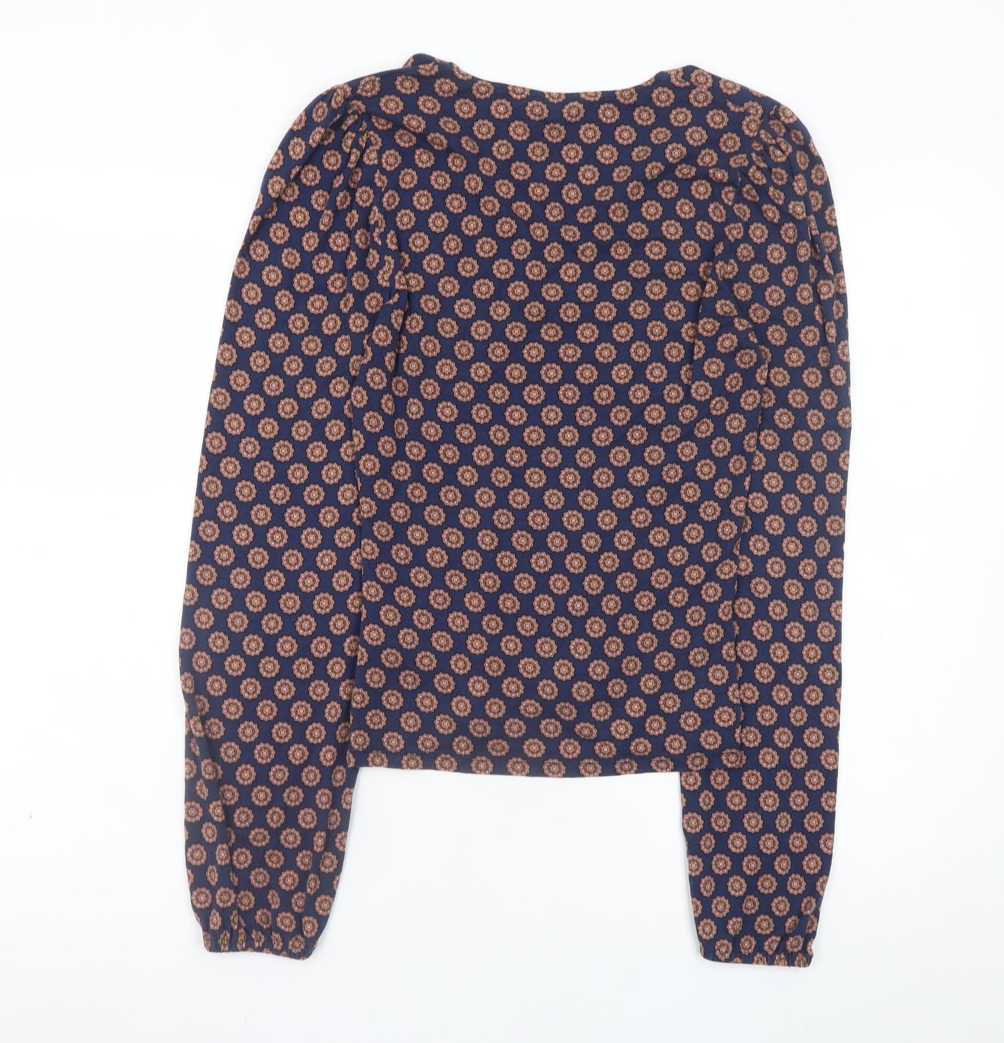 Boden Womens Blue Geometric Wrap Blouse UK 12 Long Sleeve Viscose Top
