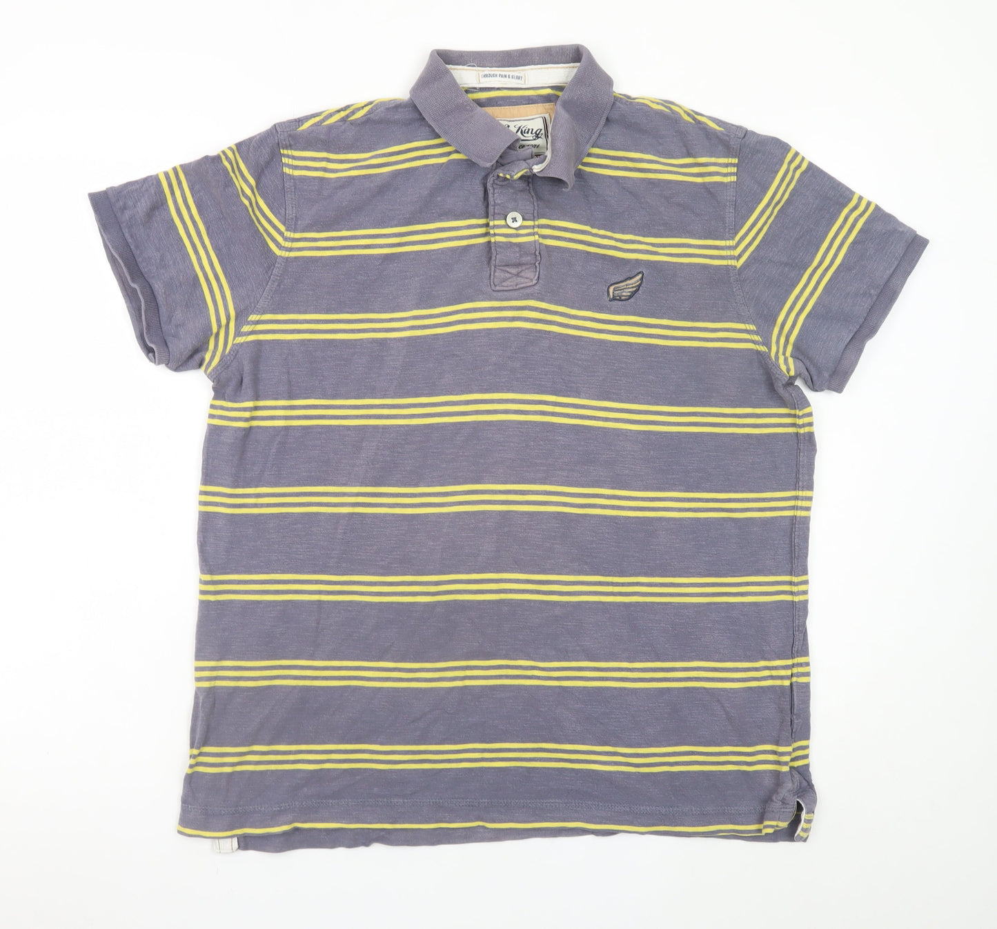 Drift King Men’s Grey Striped Polo Shirt Size L Classic Cotton