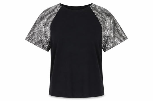 Lipsy Womens Black Sequin Sleeve Raglan Short Sleeve T-Shirt Size 12