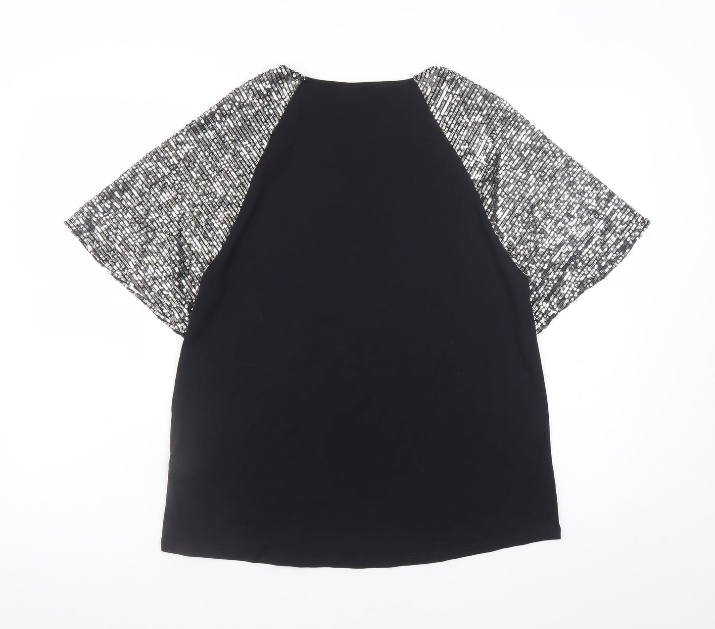 Lipsy Womens Black Sequin Sleeve Raglan Short Sleeve T-Shirt Size 12