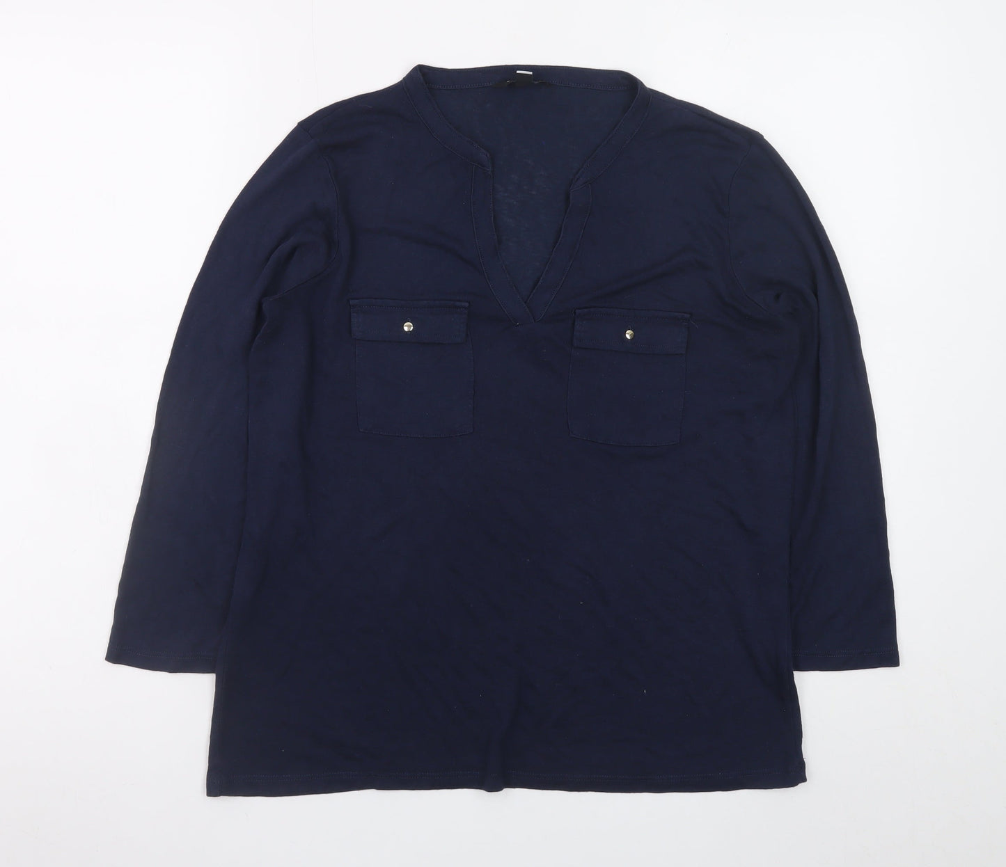 Cortefiel Women's Blue Tunic Blouse Size 10 V-Neck Long Sleeve