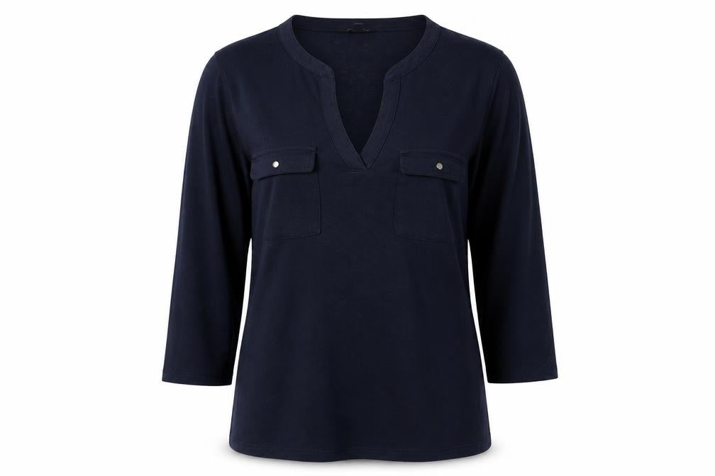 Cortefiel Women's Blue Tunic Blouse Size 10 V-Neck Long Sleeve