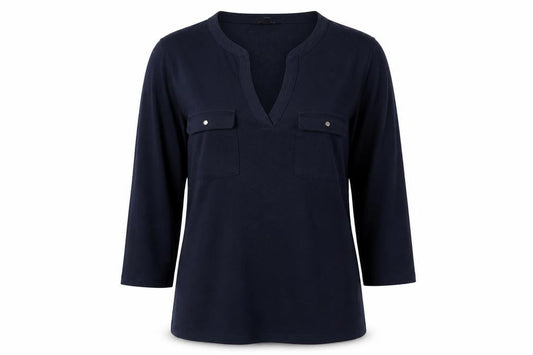 Cortefiel Women's Blue Tunic Blouse Size 10 V-Neck Long Sleeve