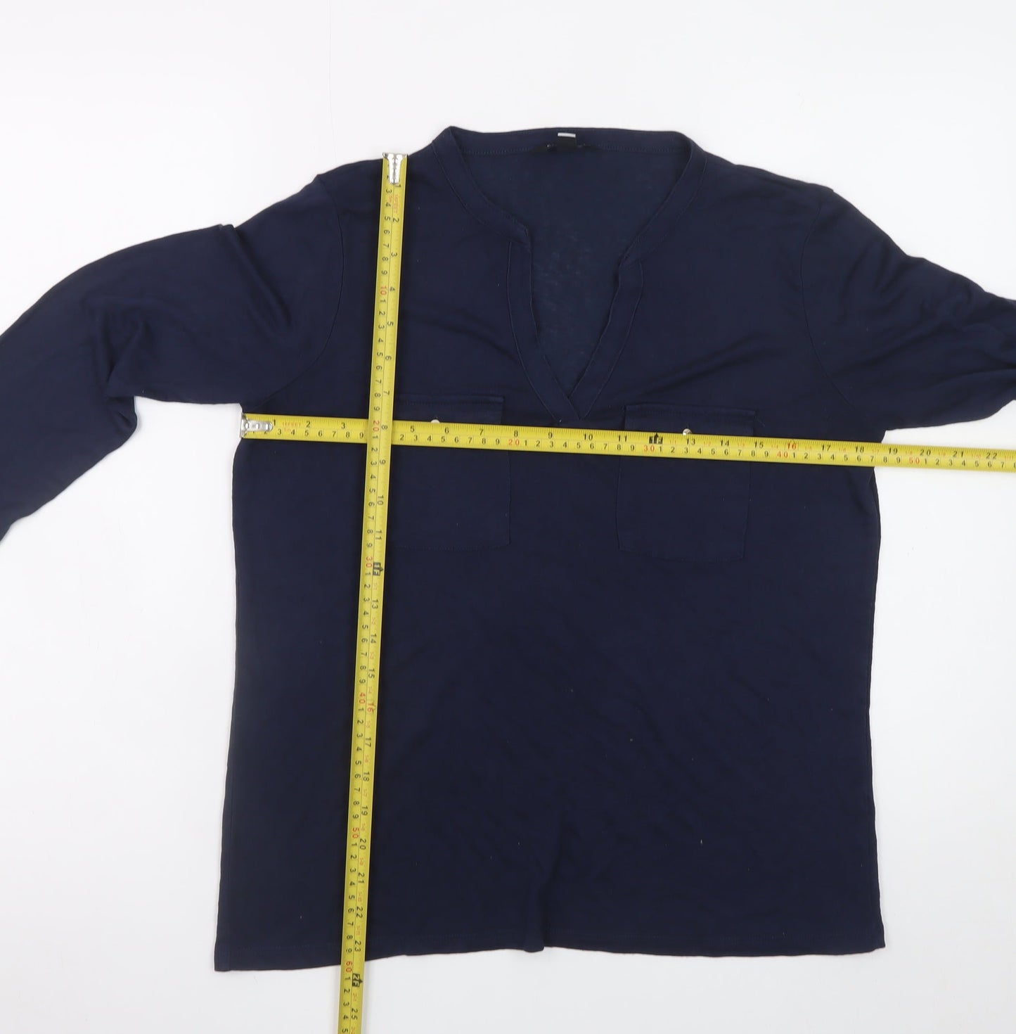 Cortefiel Women's Blue Tunic Blouse Size 10 V-Neck Long Sleeve