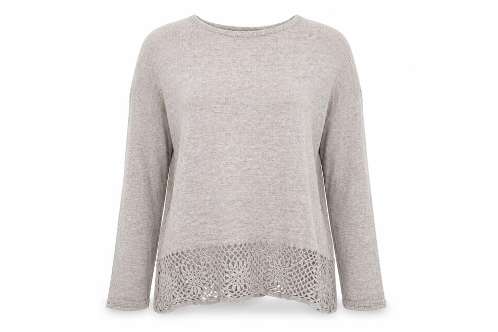 FatFace Women's Beige Cotton Crochet Hem Jumper UK 10