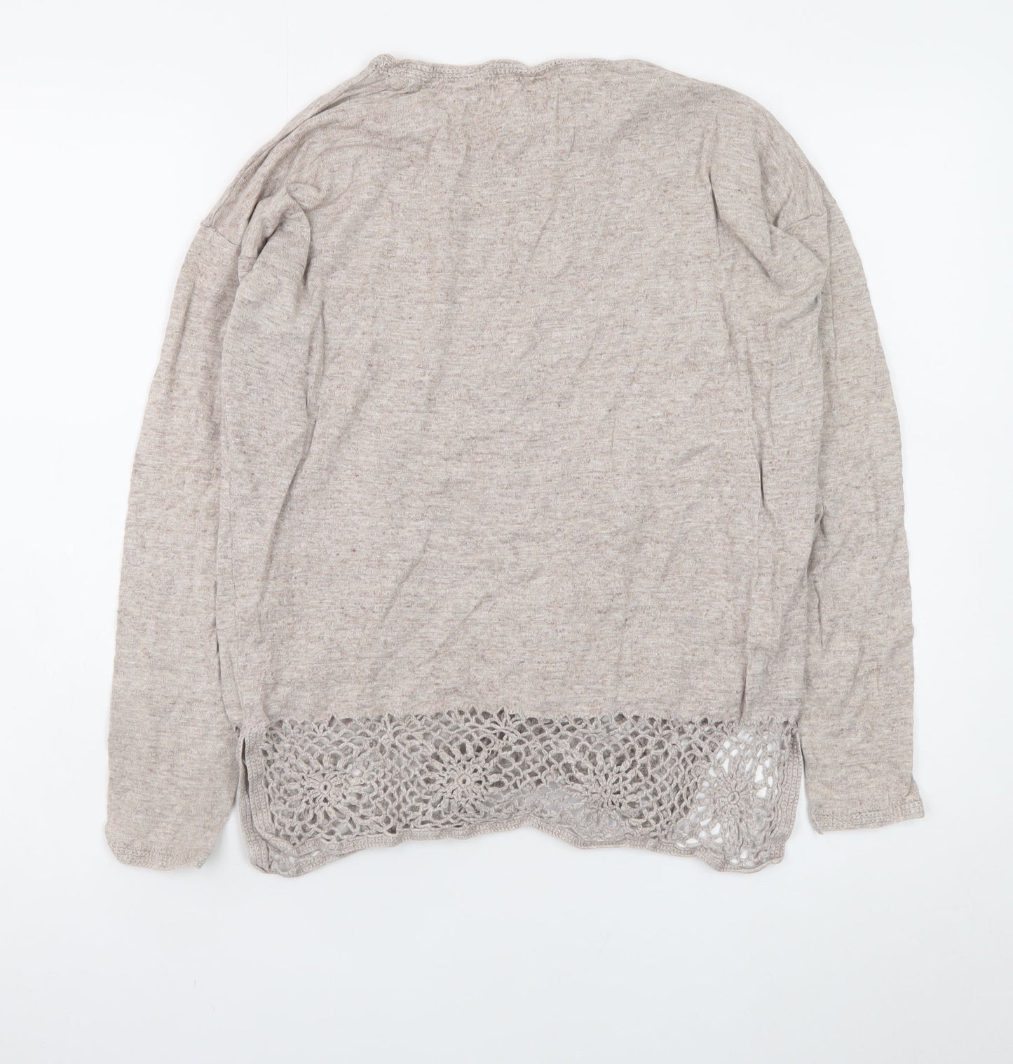 Fat Face Women's Beige Cotton Crochet Hem Jumper UK 10