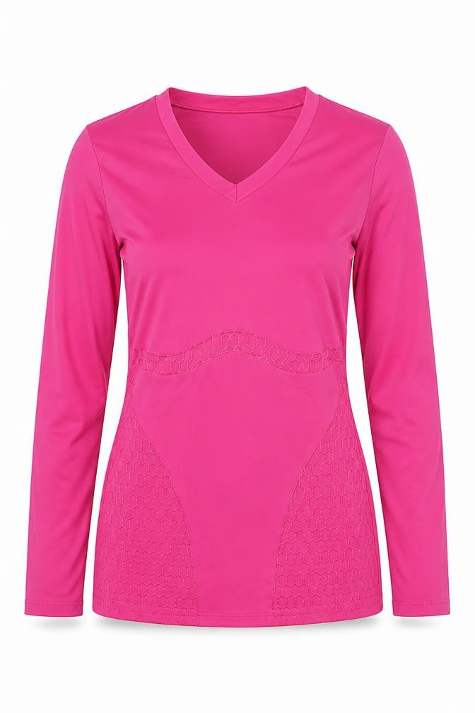 Shock Absorber Women Pink Long Sleeve V-Neck Slim Fit Gym Top M