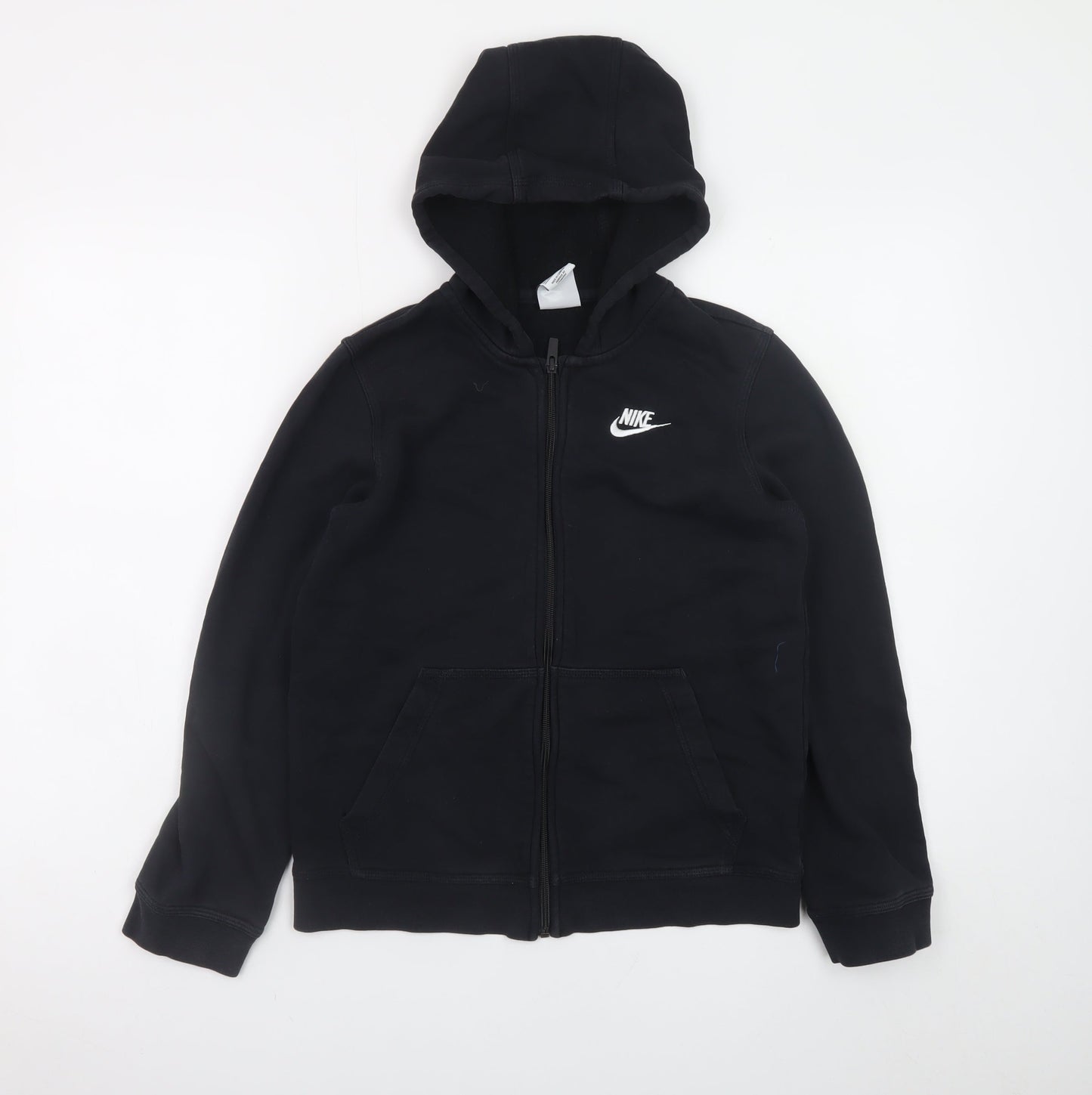 Nike Boys Black Full Zip Hoodie L 147-158cm Fleece Logo Sweatshirt