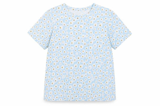 Dunnes Stores Womens Blue Floral Cotton T-Shirt Size S