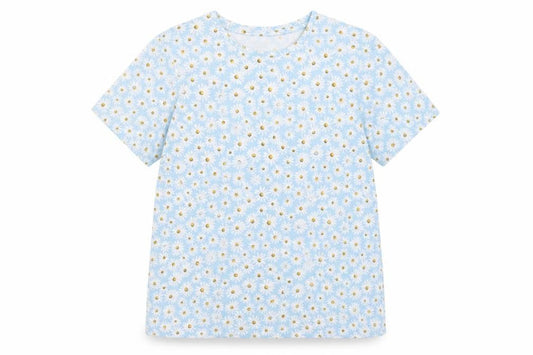 Dunnes Stores Womens Blue Floral Cotton T-Shirt Size S