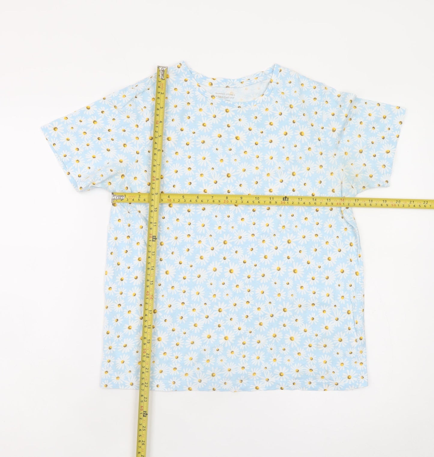 Dunnes Stores Womens Blue Floral Cotton T-Shirt Size S