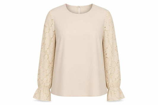 Vero Moda Women Beige Lace Sleeve Blouse M Regular Fit