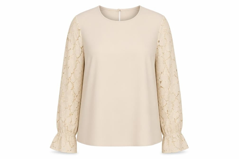Vero Moda Women Beige Lace Sleeve Blouse M Regular Fit