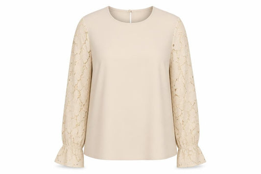 Vero Moda Women Beige Lace Sleeve Blouse M Regular Fit