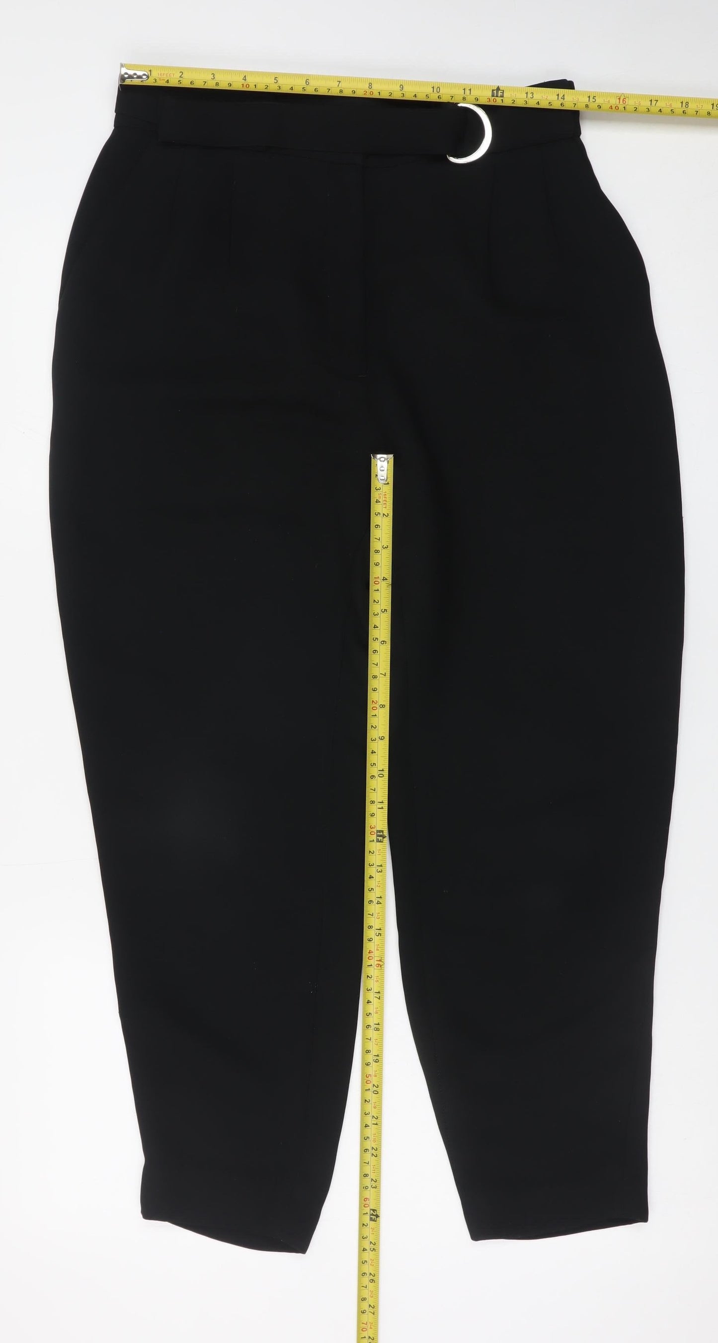 & Other Stories Women’s Black Belted High Rise Tapered Trousers Size 10
