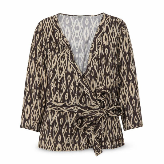 Marks and Spencer Women Brown Geometric Wrap Blouse Size 14