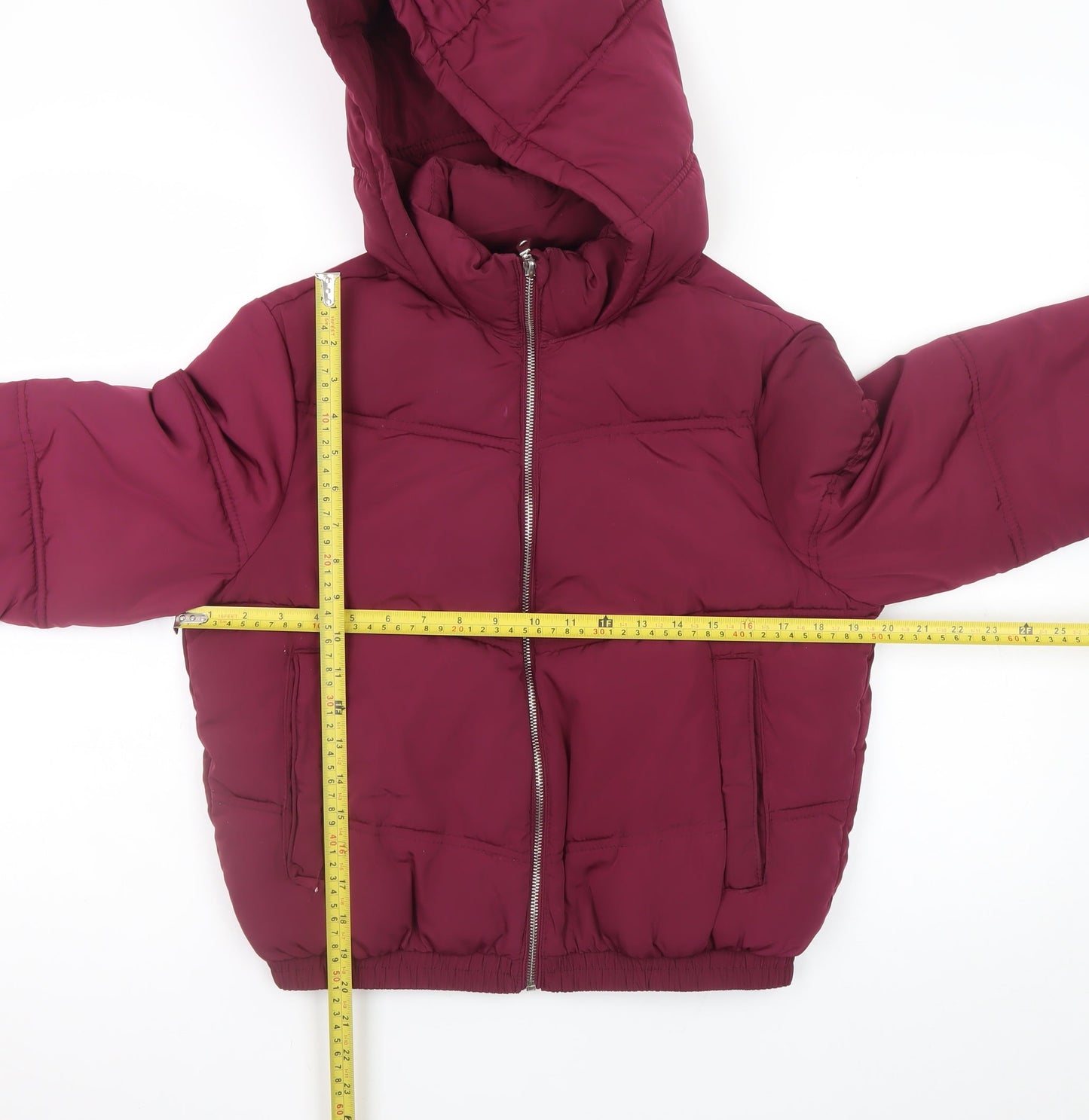 Pull & Bear Women's Red Hooded Puffer Jacket Size 8