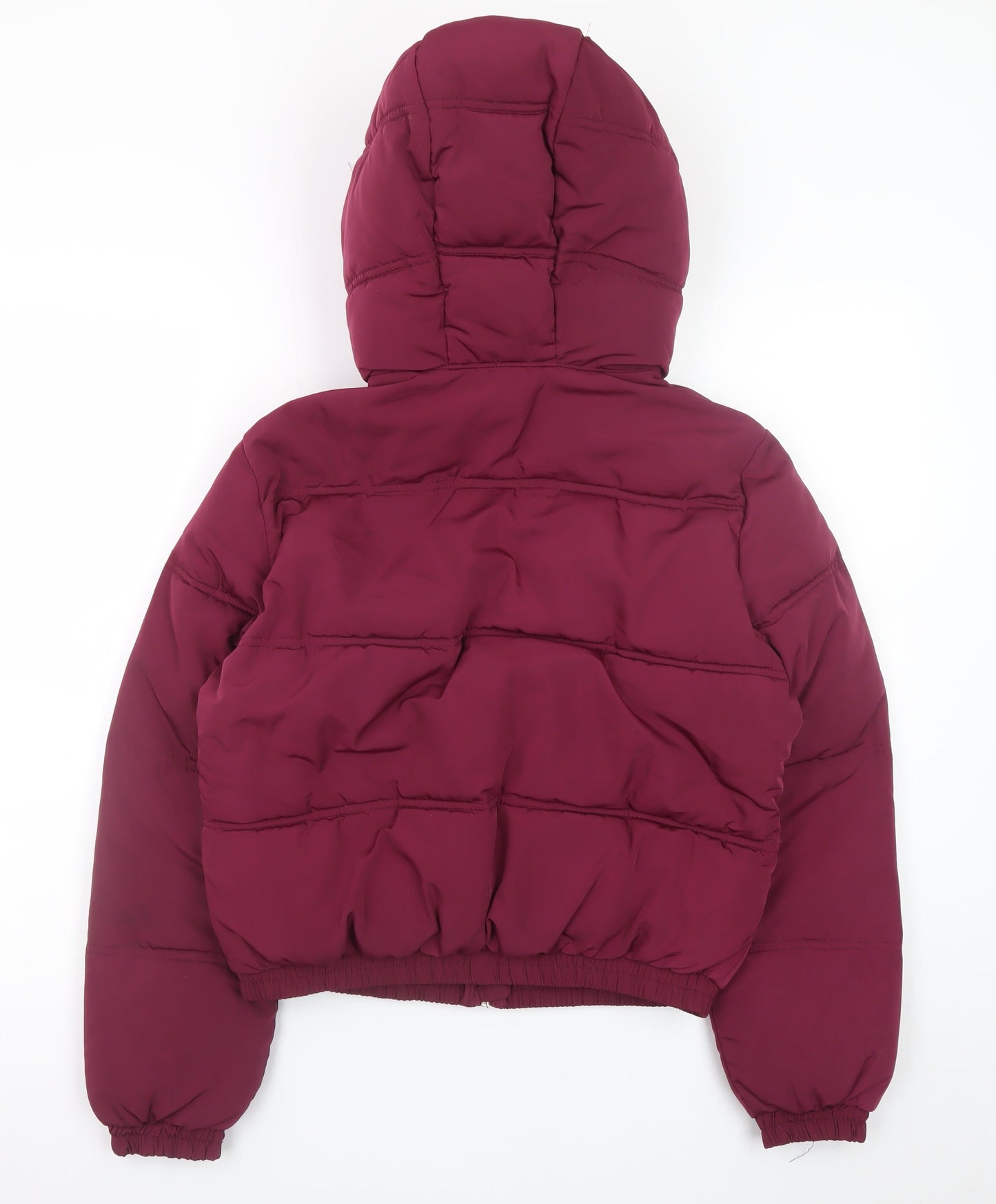 Pull & Bear Women's Red Hooded Puffer Jacket Size 8