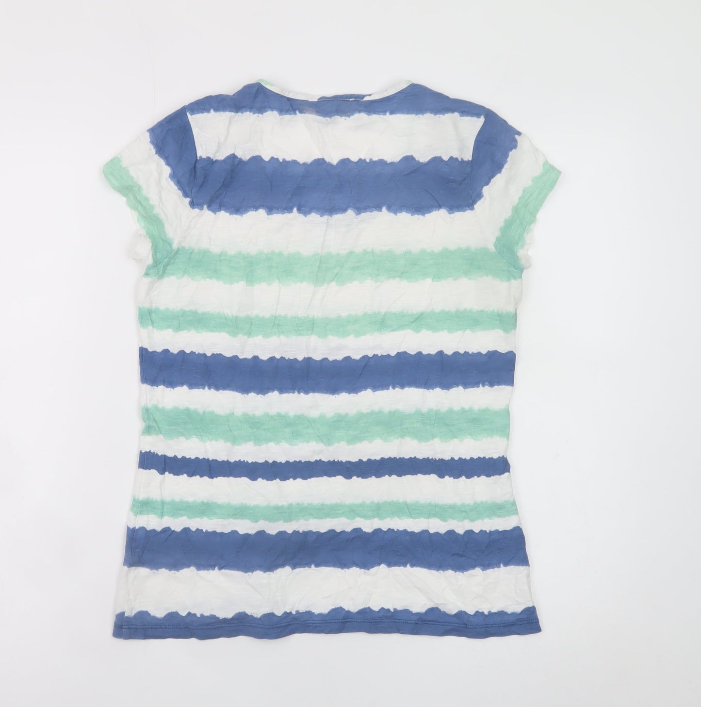 Laura Ashley Women Blue Striped Cotton T-Shirt Size 10