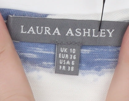 Laura Ashley Women Blue Striped Cotton T-Shirt Size 10