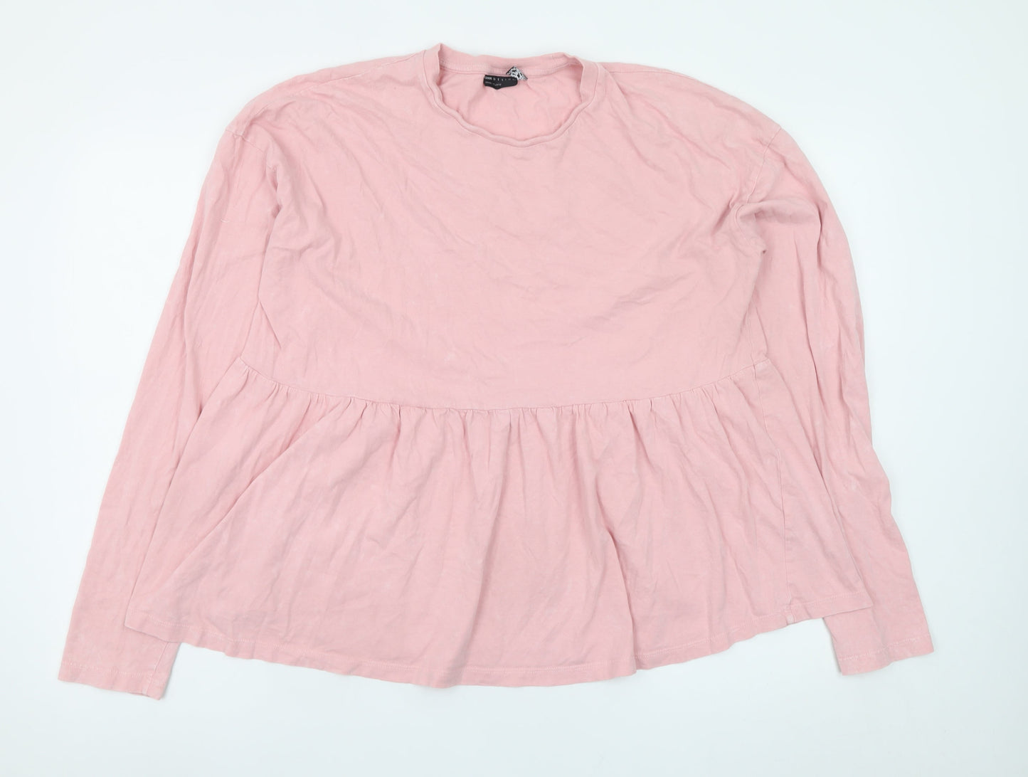 ASOS DESIGN Women Pink Cotton Long Sleeve Tunic Blouse Size 12