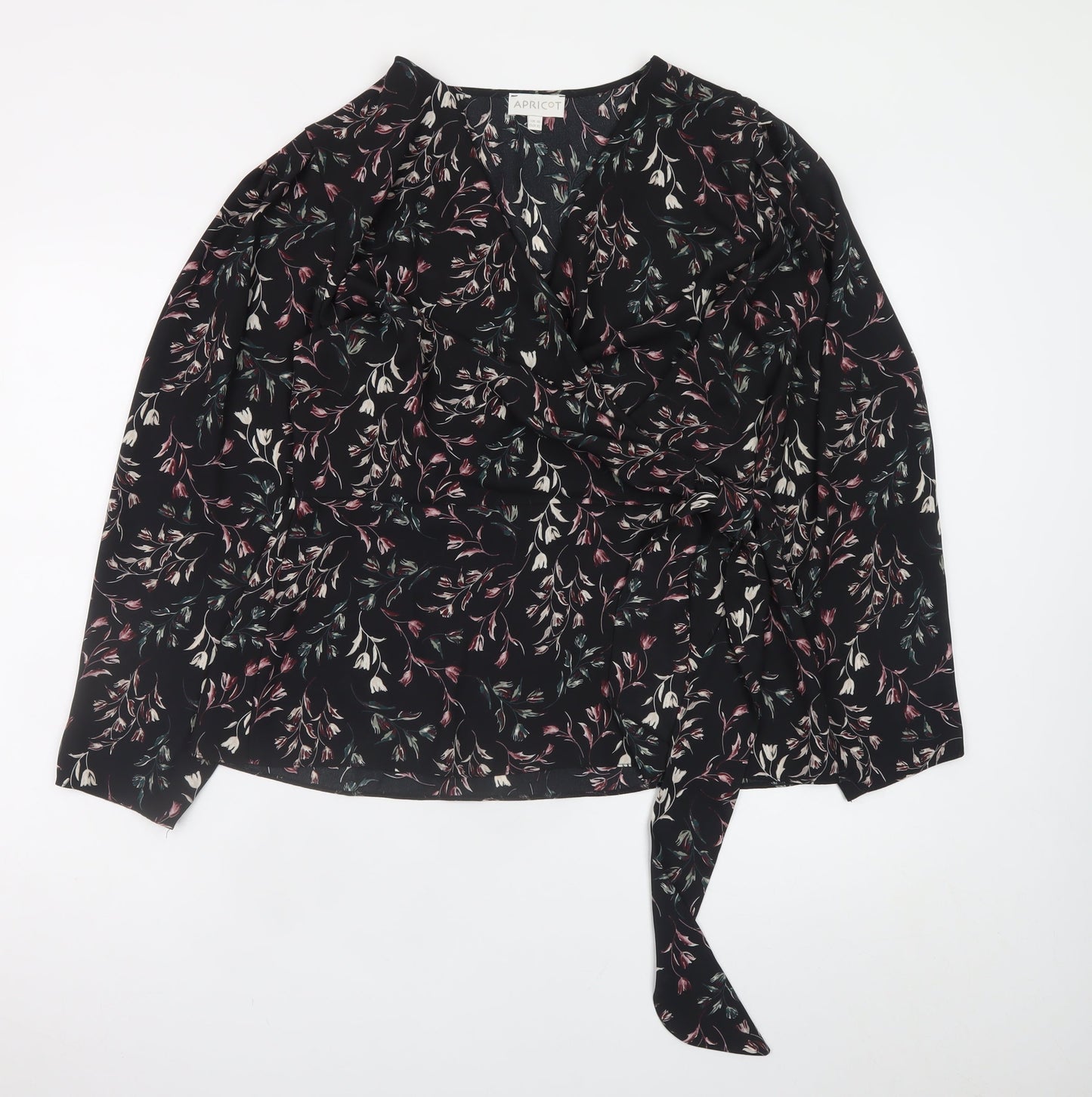 Apricot Womens Black Floral Wrap Blouse UK 16 Long Sleeve