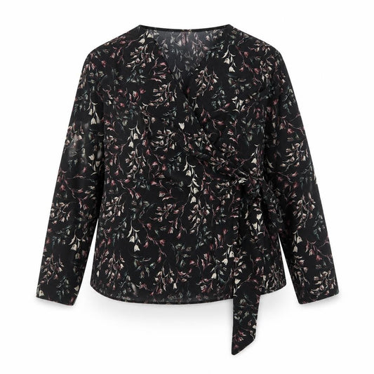 Apricot Womens Black Floral Wrap Blouse UK 16 Long Sleeve
