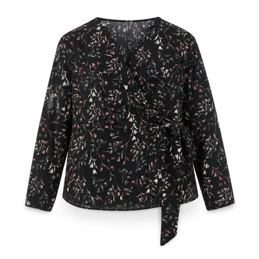 Apricot Womens Black Floral Wrap Blouse UK 16 Long Sleeve