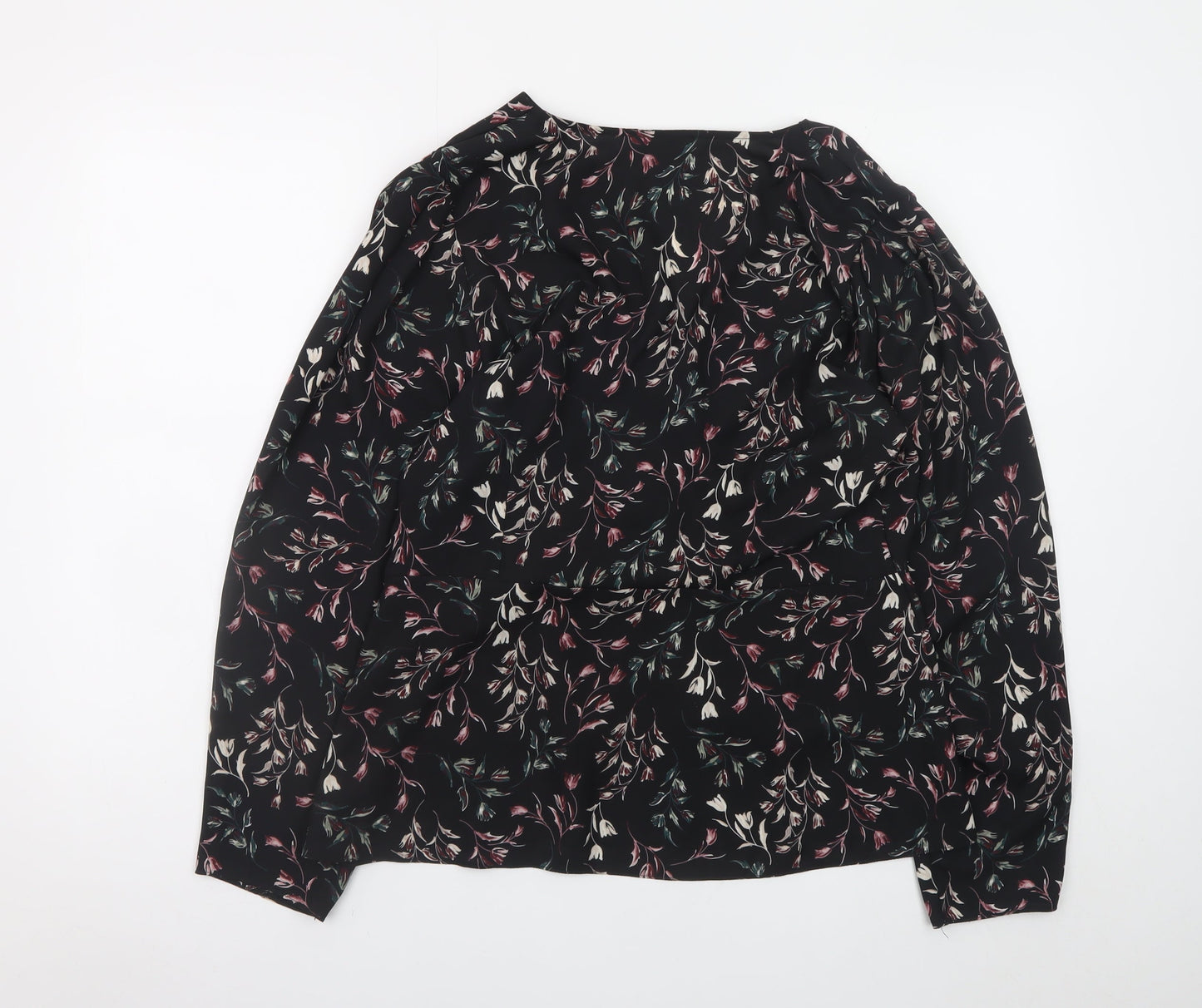 Apricot Womens Black Floral Wrap Blouse UK 16 Long Sleeve
