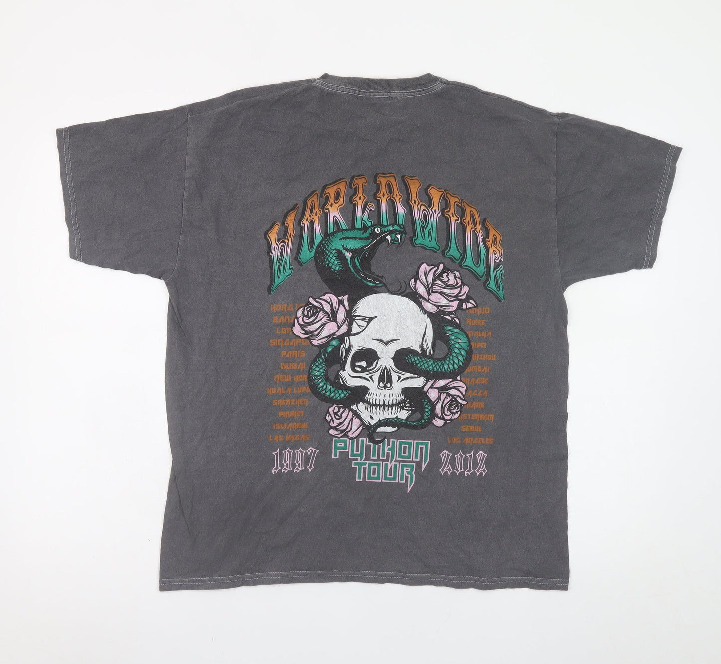 PrettyLittleThing Men Grey Graphic Rock Skull Snake T-Shirt M