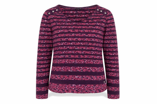 Maine New England Women's Purple Striped Long Sleeve Cotton T-Shirt Size 14